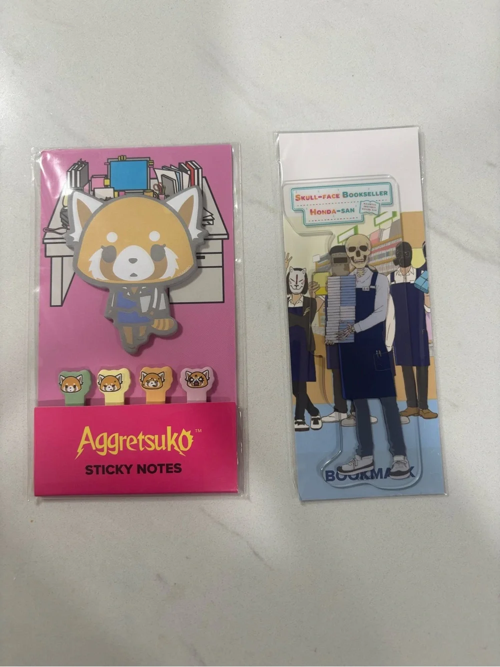 NWT Anime Stationery Bundle Aggretsuko Sticky Notes & Skull-Face Honda Bookmark